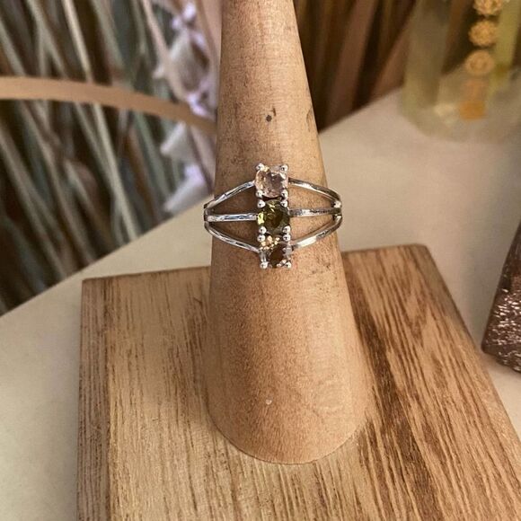 Natural Multi Tourmaline Solid Sterling Silver Ring Size 6 - Picture 3 of 7